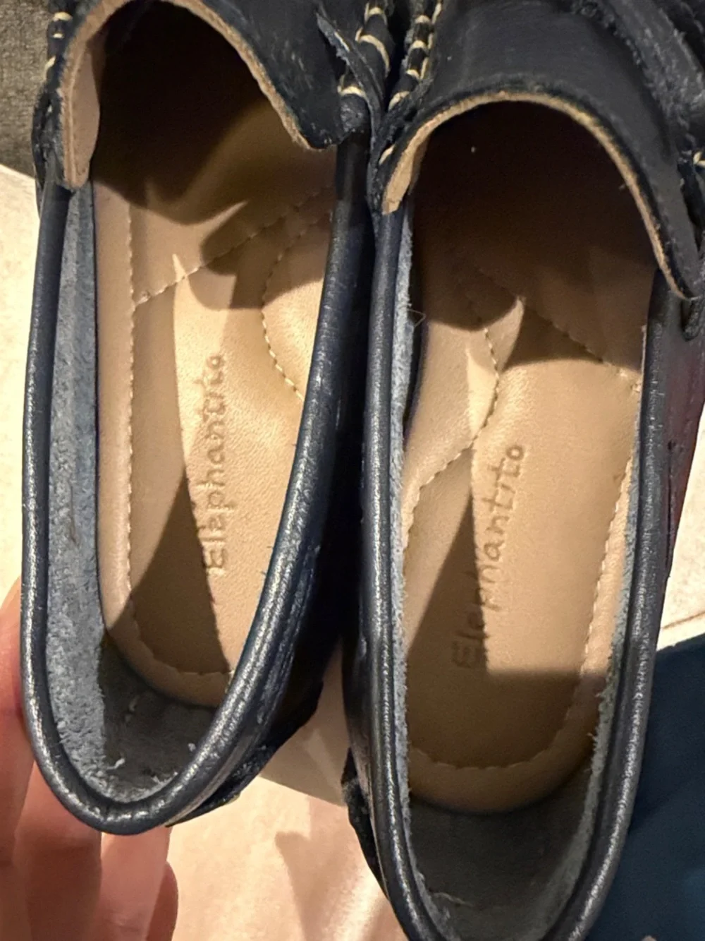 Elephantito Navy Leather Moccasins with Contrast Stitch